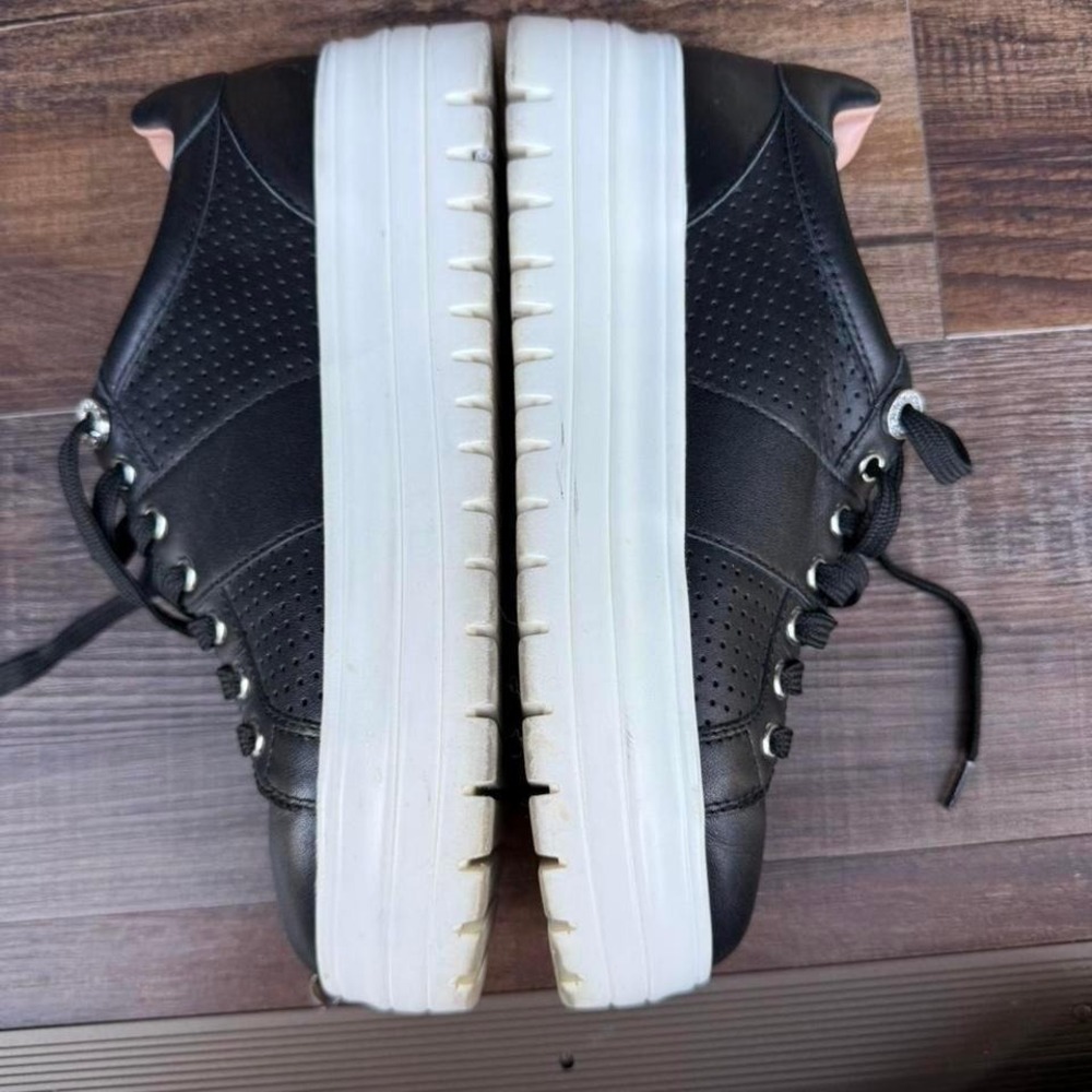 Linea Paolo Black Leather Platform Sneakers Rhinestone Eyelets Womens 6